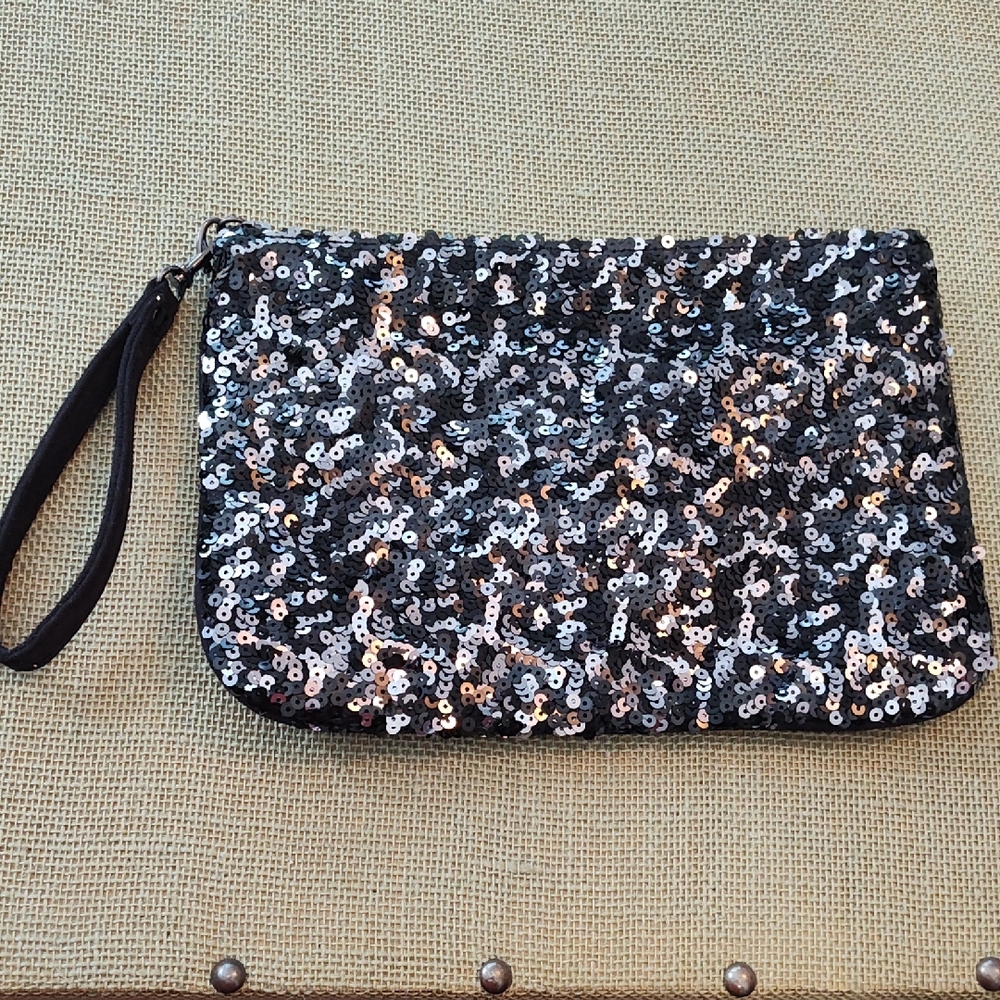 EXPRESS Sequin Clutch Bag - Black and Silver Brand New Condition